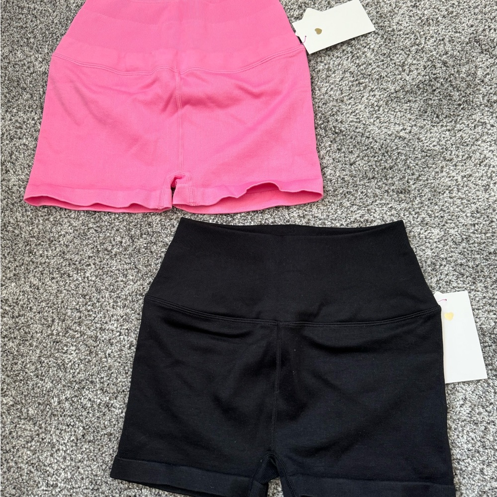 PINK Women's Pink and Black High-Waisted Shorts